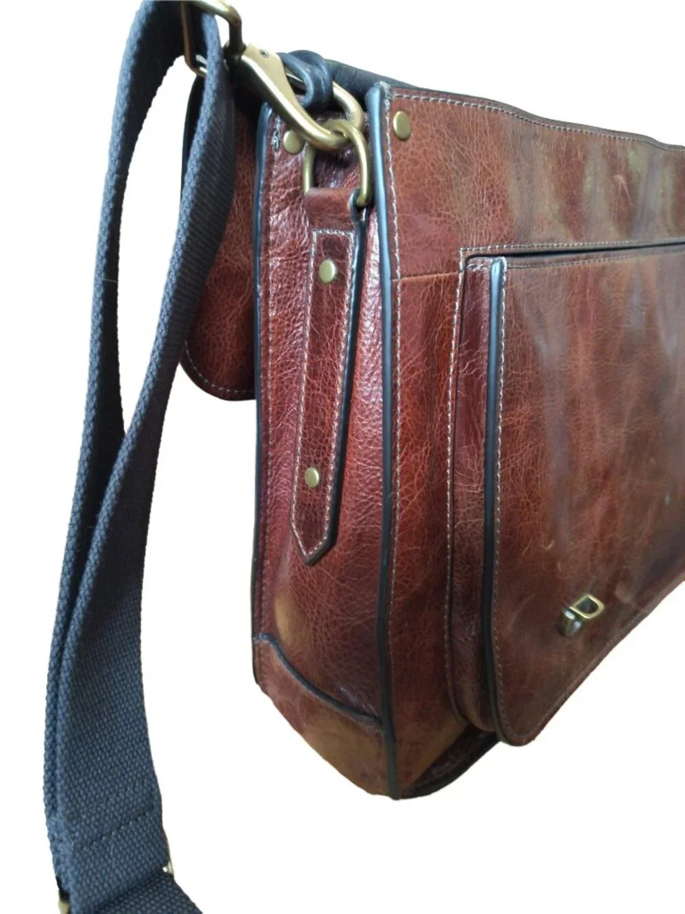 Fossil Men's Brown Leather Messenger Briefcase Bag Crossbody Laptop